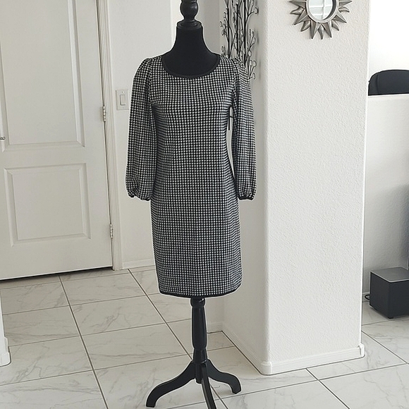 Max Studio Houndstooth Sheath Dress Knee Length Black White S Small - Picture 1 of 13